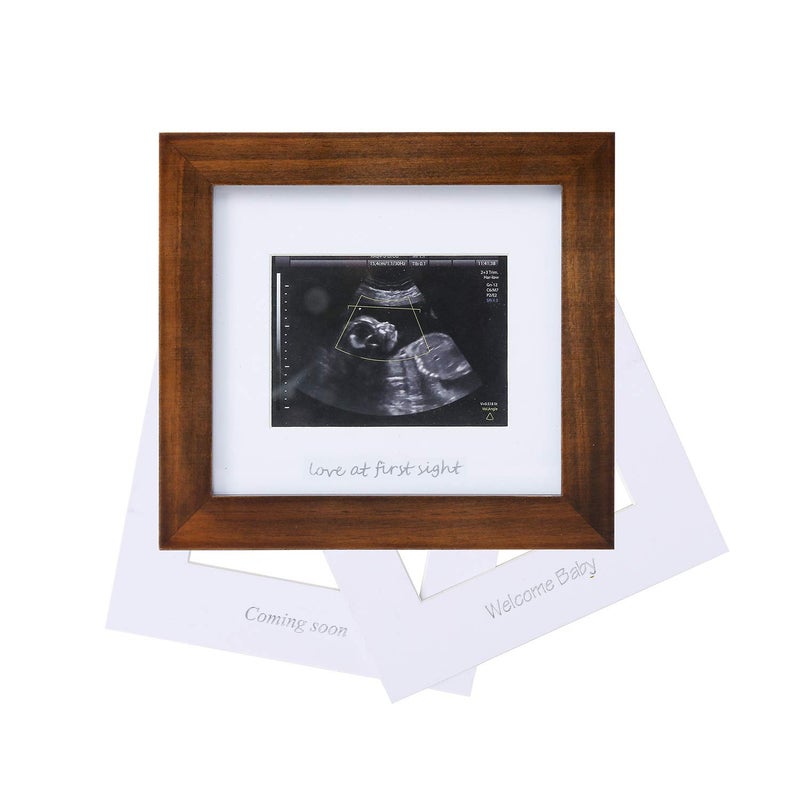 IHEIPYE Baby Sonogram Photo Frame - 1st ultrasound picture frame - Idea Gift for Expecting Parents,Baby Shower, Gender Reveal Party,Baby Nursery Decor (brown, silver text) - Image 1